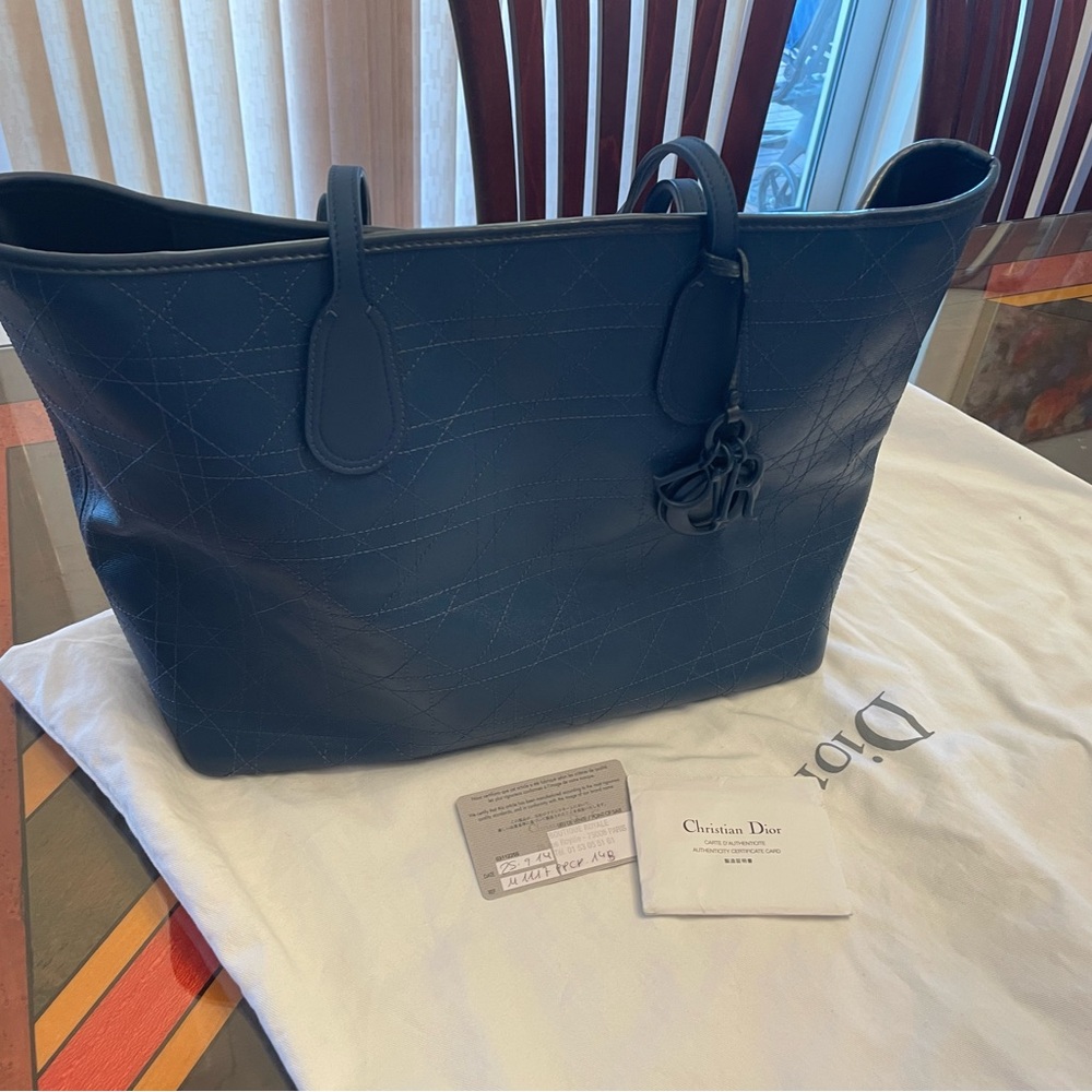 Christian Dior blue leather tote